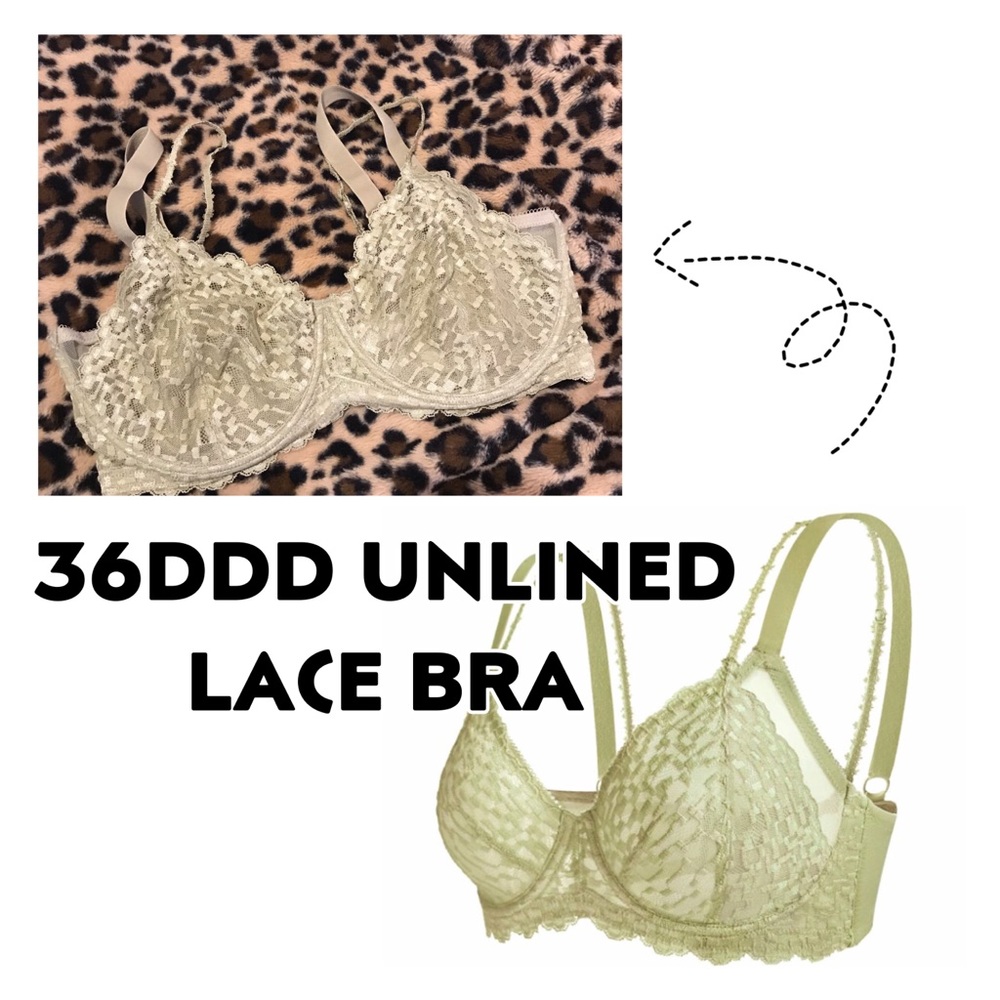 EUC 36DDD Unlined Underwire Bra Olive Green Lace HSIA 36F Minimizing Bra